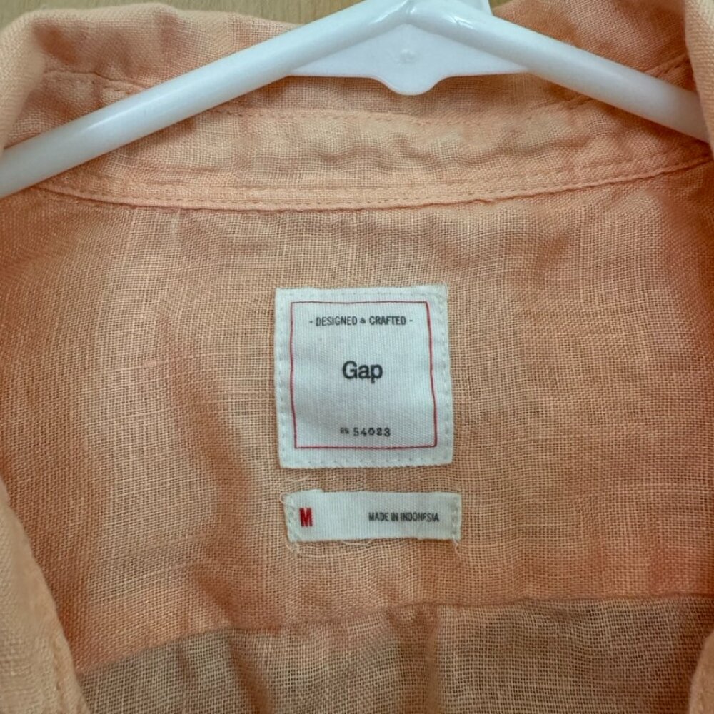 GAP 100% Linen Button Down Shirt - Medium / Peach / Orange - Picture 2 of 3